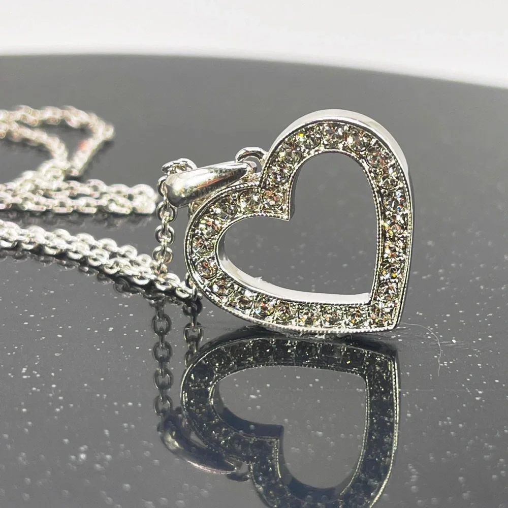 Brilliant Love Swarovski Crystal Open Heart Pendant Necklace